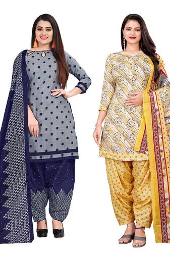 multicolor cotton blend printed unstitched salwar suit material (combo of 2)