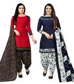 red and navy blue cotton printed unstitched salwar suit material (combo of 2)