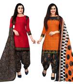 red and orange cotton printed unstitched salwar suit material (combo of 2)