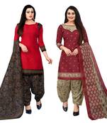 red and red cotton printed unstitched salwar suit material (combo of 2)
