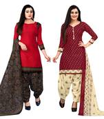 red and maroon cotton printed unstitched salwar suit material (combo of 2)