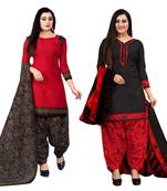red and black cotton printed unstitched salwar suit material (combo of 2)