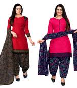 red and dark pink cotton printed unstitched salwar suit material (combo of 2)