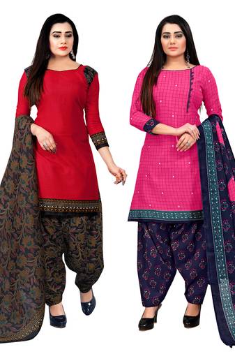 Rajnandini multicolor cotton blend printed unstitched salwar suit material (combo of 2)