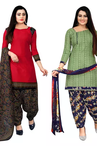 multicolor cotton blend printed unstitched salwar suit material (combo of 2)
