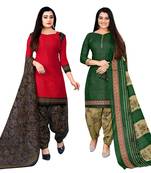 red and green cotton printed unstitched salwar suit material (combo of 2)