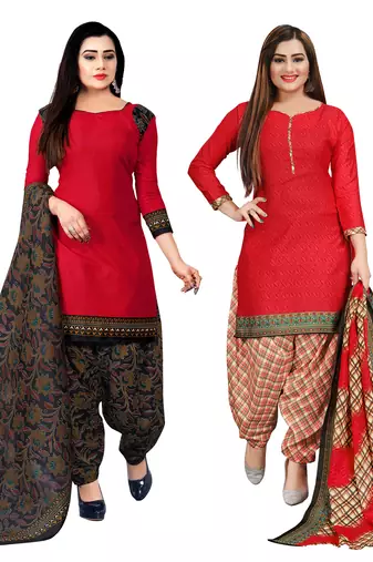 multicolor cotton blend printed unstitched salwar suit material (combo of 2)
