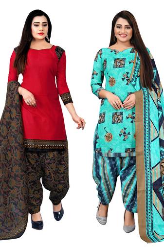 multicolor cotton blend printed unstitched salwar suit material (combo of 2)