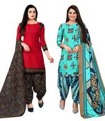multicolor cotton blend printed unstitched salwar suit material (combo of 2)