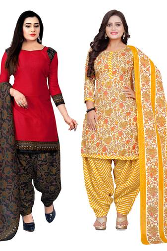 multicolor cotton blend printed unstitched salwar suit material (combo of 2)