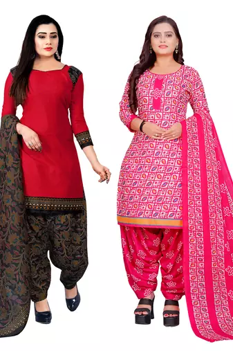 Rajnandini multicolor cotton blend printed unstitched salwar suit material (combo of 2)