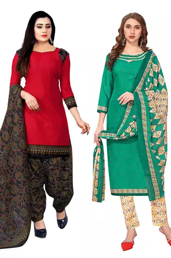 multicolor cotton blend printed unstitched salwar suit material (combo of 2)