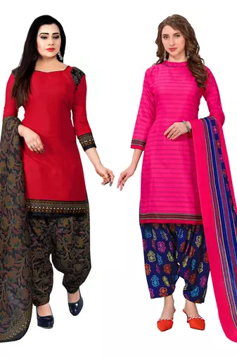 multicolor cotton blend printed unstitched salwar suit material (combo of 2)