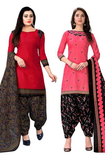 multicolor cotton blend printed unstitched salwar suit material (combo of 2)