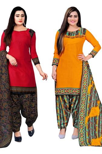 multicolor cotton blend printed unstitched salwar suit material (combo of 2)