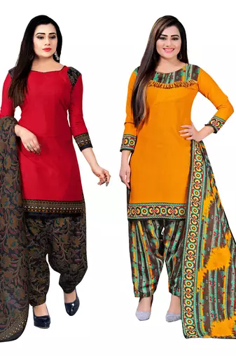 multicolor cotton blend printed unstitched salwar suit material (combo of 2)