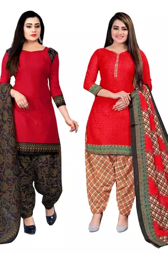 multicolor cotton blend printed unstitched salwar suit material (combo of 2)