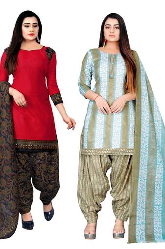 multicolor cotton blend printed unstitched salwar suit material (combo of 2)