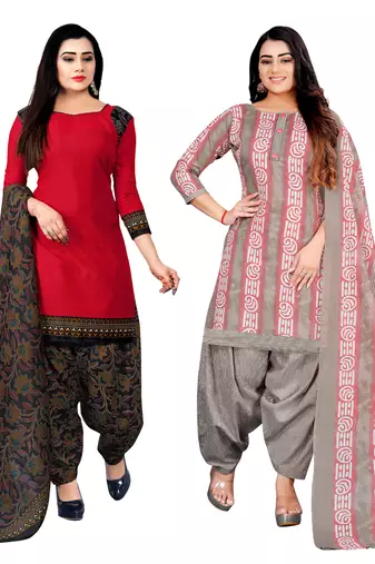 multicolor cotton blend printed unstitched salwar suit material (combo of 2)
