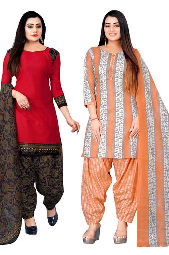 multicolor cotton blend printed unstitched salwar suit material (combo of 2)