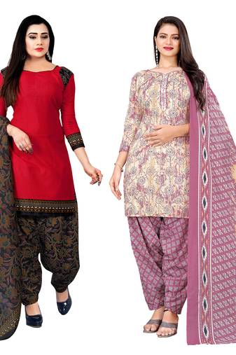 Rajnandini multicolor cotton blend printed unstitched salwar suit material (combo of 2)