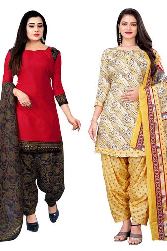 multicolor cotton blend printed unstitched salwar suit material (combo of 2)