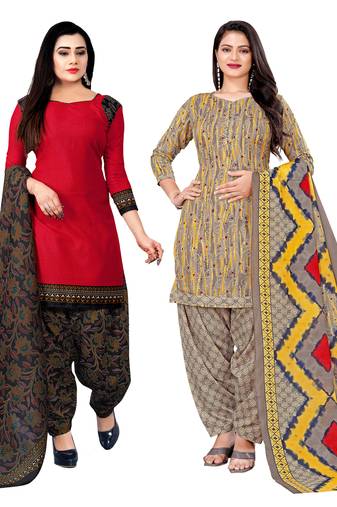 Rajnandini multicolor cotton blend printed unstitched salwar suit material (combo of 2)