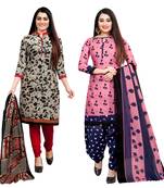 multicolor cotton blend printed unstitched salwar suit material (combo of 2)