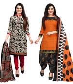beige & orange cotton printed unstitched salwar suit material (combo of 2)