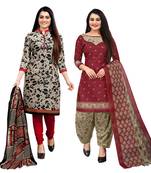 beige & red cotton printed unstitched salwar suit material (combo of 2)