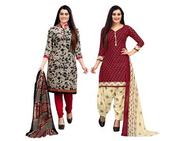 multicolor cotton blend printed unstitched salwar suit material (combo of 2) 1