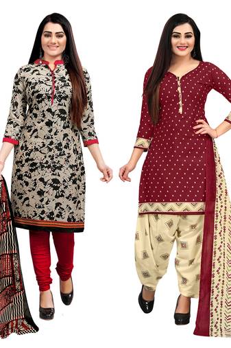 multicolor cotton blend printed unstitched salwar suit material (combo of 2)