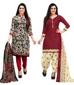 multicolor cotton blend printed unstitched salwar suit material (combo of 2)