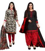 beige & black cotton printed unstitched salwar suit material (combo of 2)