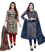 beige and grey cotton printed unstitched salwar suit material (combo of 2)