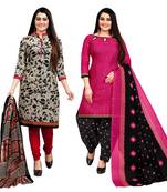 beige and magenta cotton printed unstitched salwar suit material (combo of 2)