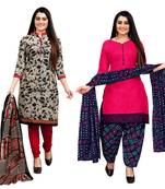 beige & dark pink cotton printed unstitched salwar suit material (combo of 2)