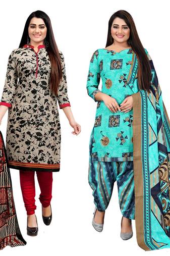 multicolor cotton blend printed unstitched salwar suit material (combo of 2)