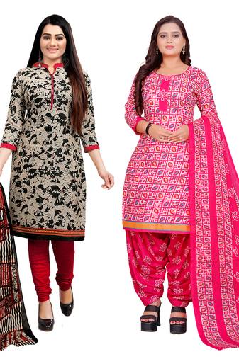 multicolor cotton blend printed unstitched salwar suit material (combo of 2)