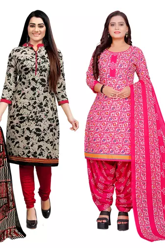 multicolor cotton blend printed unstitched salwar suit material (combo of 2)