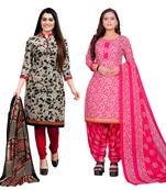 multicolor cotton blend printed unstitched salwar suit material (combo of 2)