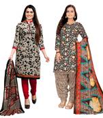 multicolor cotton blend printed unstitched salwar suit material (combo of 2)