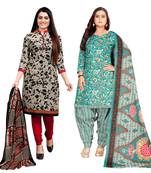 multicolor cotton blend printed unstitched salwar suit material (combo of 2)