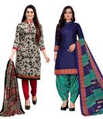 multicolor cotton blend printed unstitched salwar suit material (combo of 2)