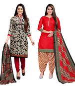 multicolor cotton blend printed unstitched salwar suit material (combo of 2)