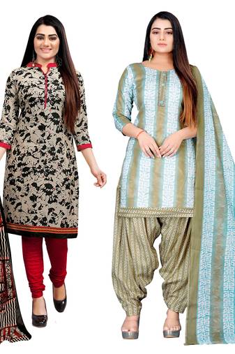 multicolor cotton blend printed unstitched salwar suit material (combo of 2)