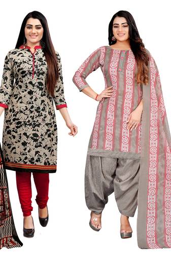 multicolor cotton blend printed unstitched salwar suit material (combo of 2)