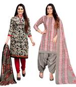 multicolor cotton blend printed unstitched salwar suit material (combo of 2)