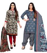 multicolor cotton blend printed unstitched salwar suit material (combo of 2)