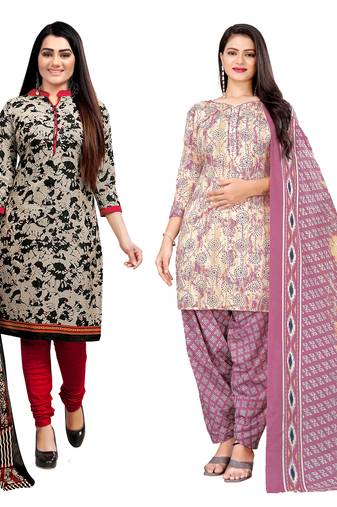 multicolor cotton blend printed unstitched salwar suit material (combo of 2)
